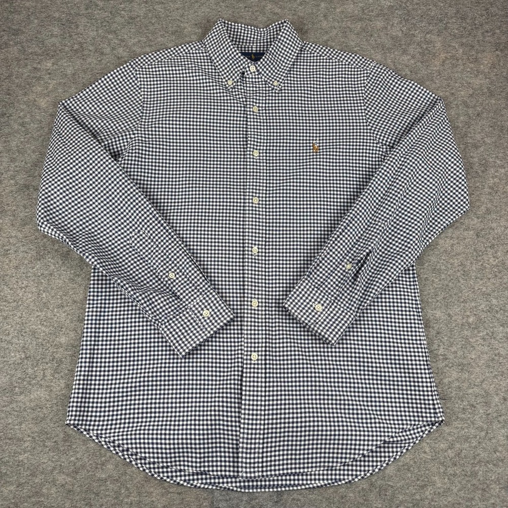 Ralph Lauren Button Down Shirt Classic Fit Flesh Pony Check Cotton Mens Medium M